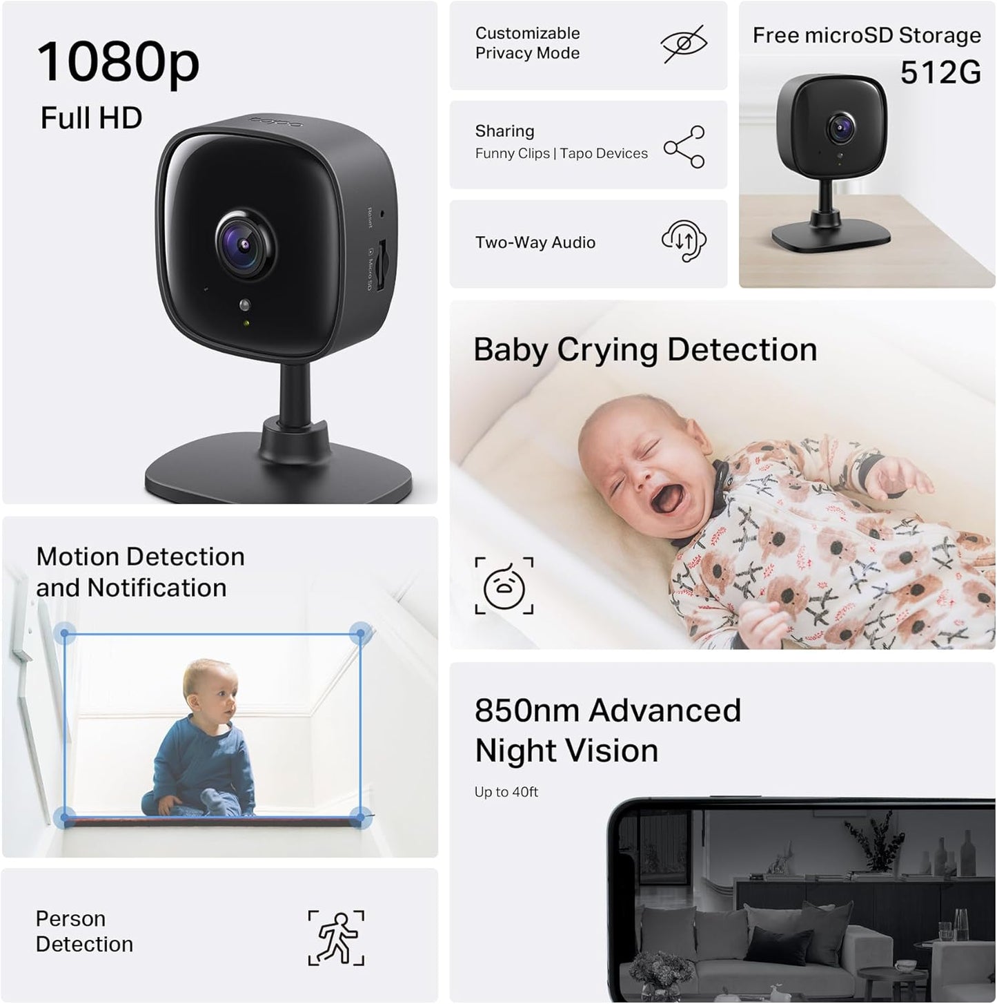 by  1080P Indoor Security Camera for Baby Monitor, Pet Camera W/Motion Detection, 2-Way Audio, Night Vision, Cloud & SD Card Storage, Works W/Alexa & Google Home, Black, C101